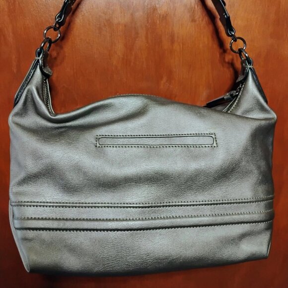 Simply Vera Wang Grey Leather Crossbody/shoulder strap Purse Metal Accents - Picture 2 of 5